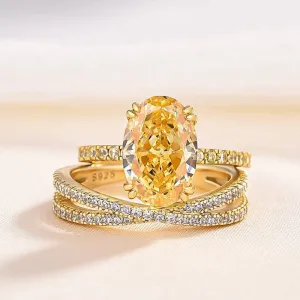 Exquisite Yellow Gold Oval Cut Yellow Sapphire Ring Set