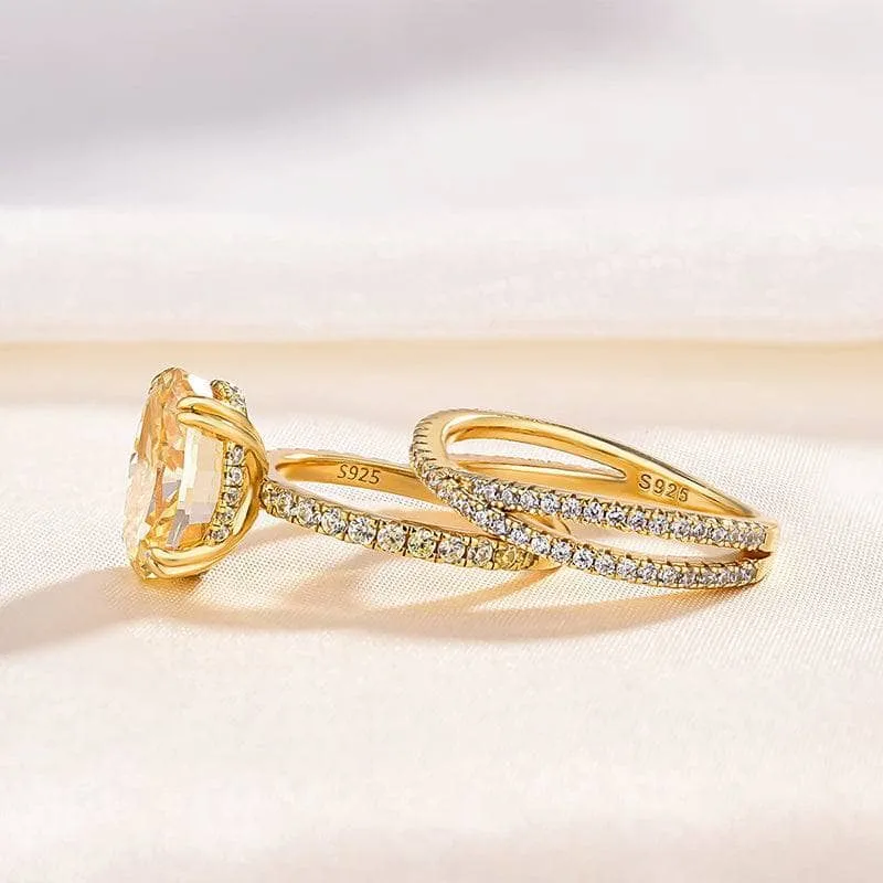 Exquisite Yellow Gold Oval Cut Yellow Sapphire Ring Set