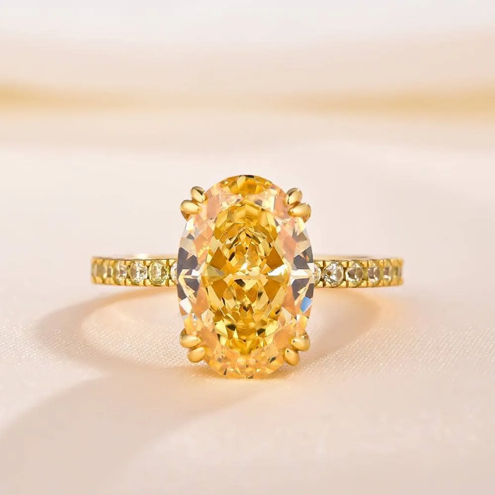 Exquisite Yellow Gold Oval Cut Yellow Sapphire Ring Set