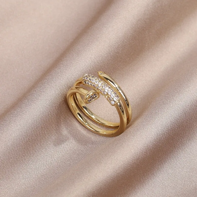 Fashion Jewelry Exquisite 14K Gold Plated Zircon Ring Adjustable