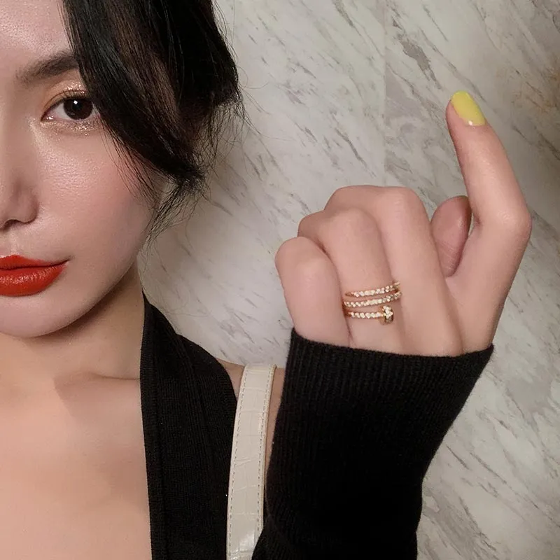 Fashion Jewelry Exquisite 14K Gold Plated Zircon Ring Adjustable