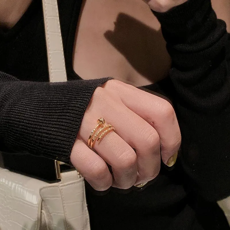 Fashion Jewelry Exquisite 14K Gold Plated Zircon Ring Adjustable