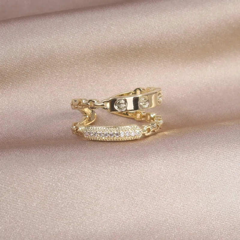 Fashion Jewelry Exquisite 14K Gold Plated Zircon Ring Adjustable