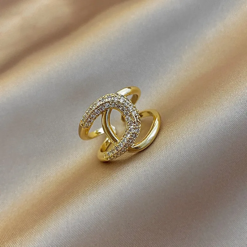Fashion Jewelry Exquisite 14K Gold Plated Zircon Ring Adjustable