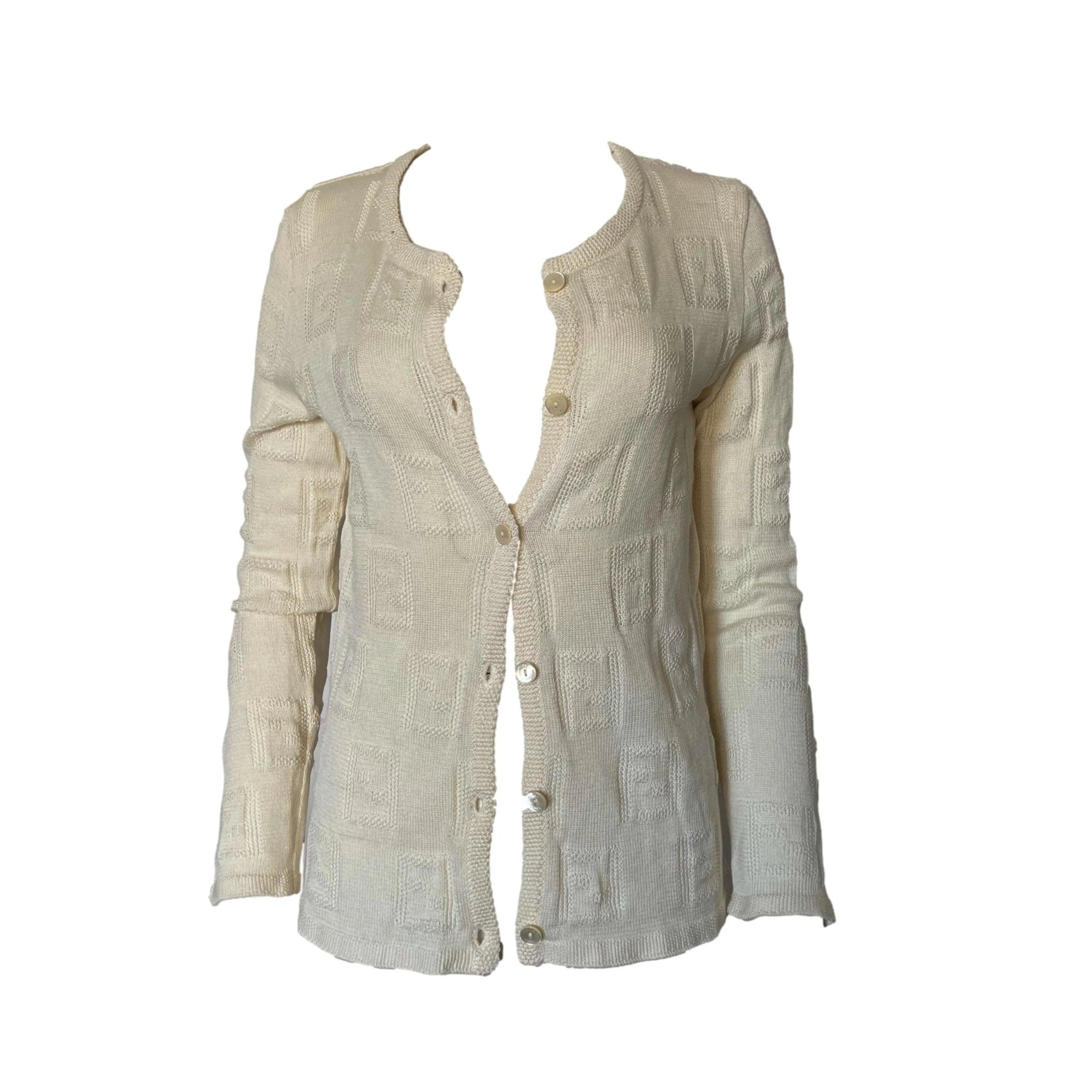 Fendi Cream Monogram Textured Cardigan