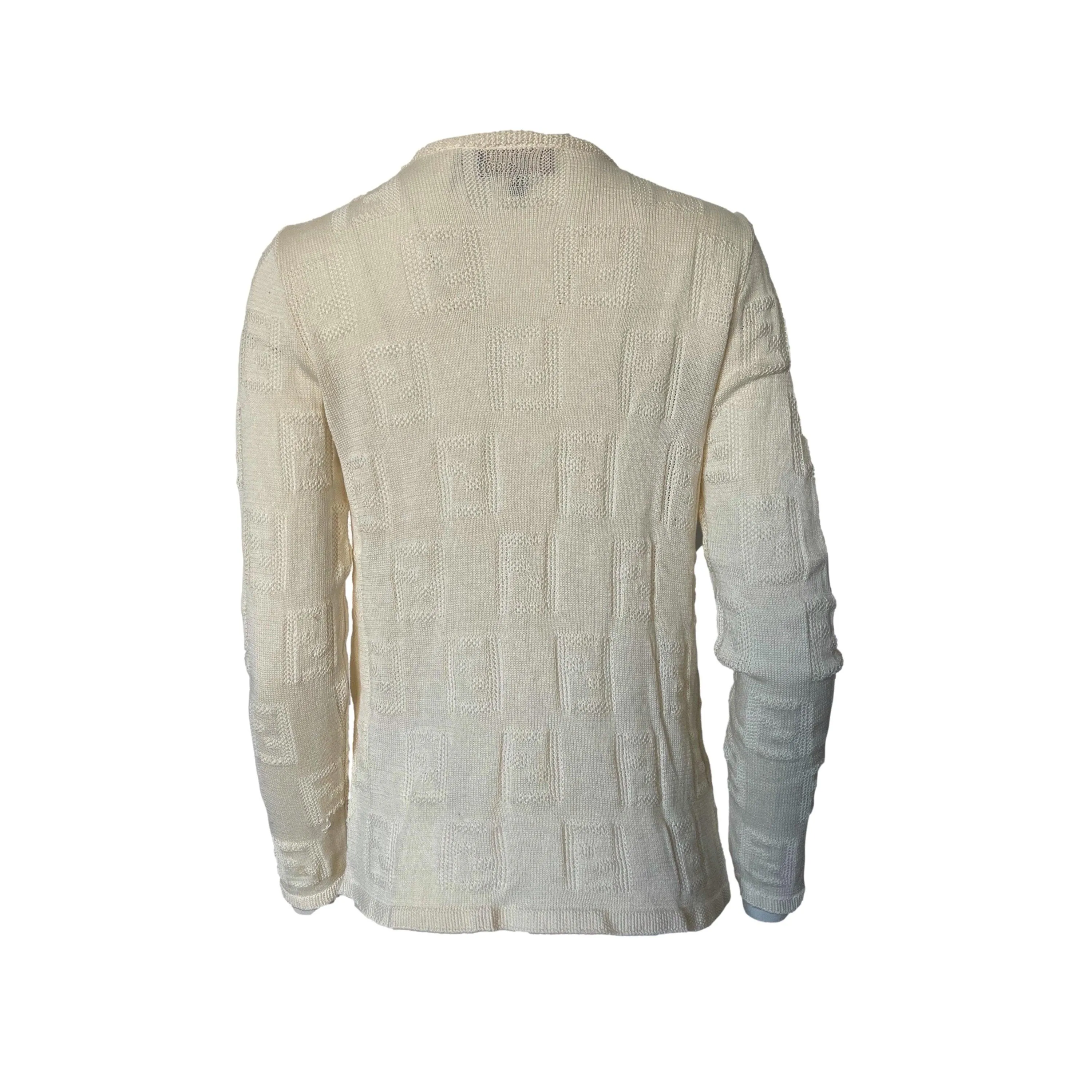 Fendi Cream Monogram Textured Cardigan