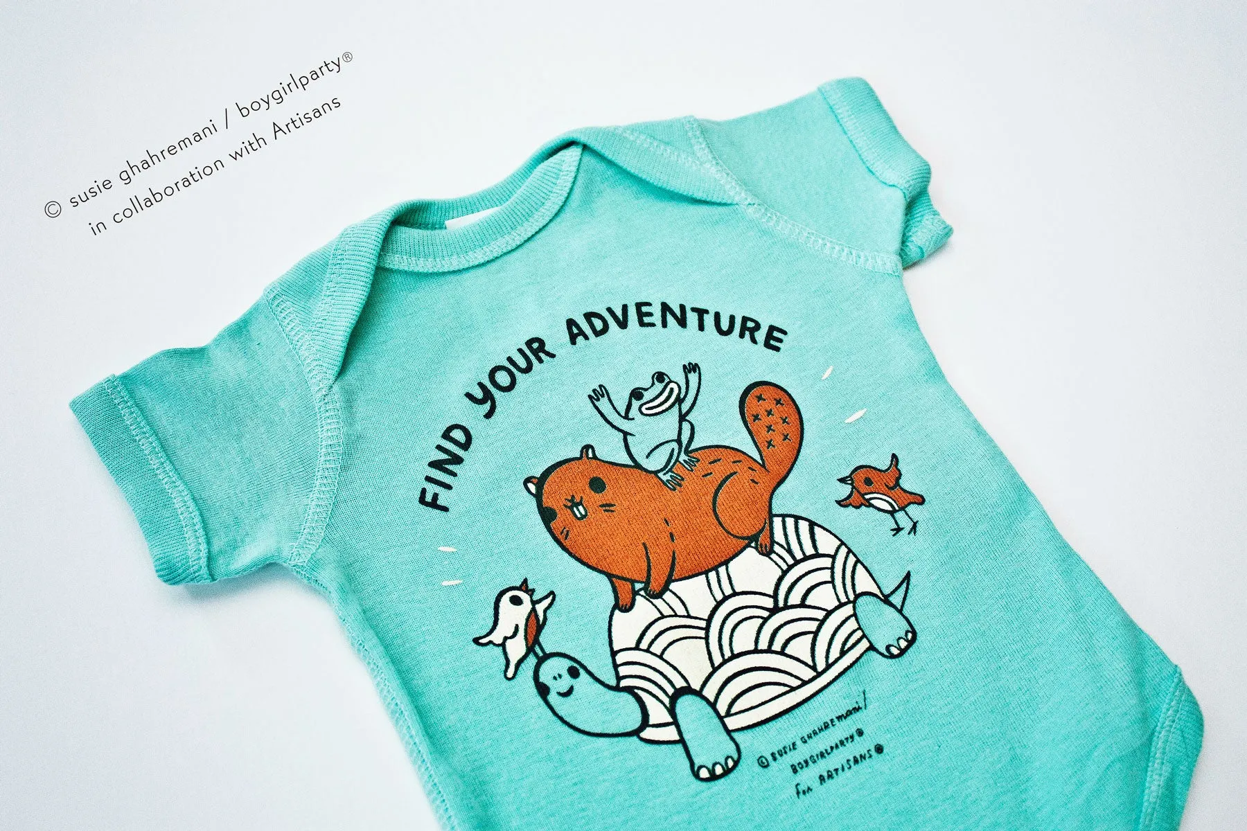 Find Your Adventure! Animal Baby Onesie (Seafoam)