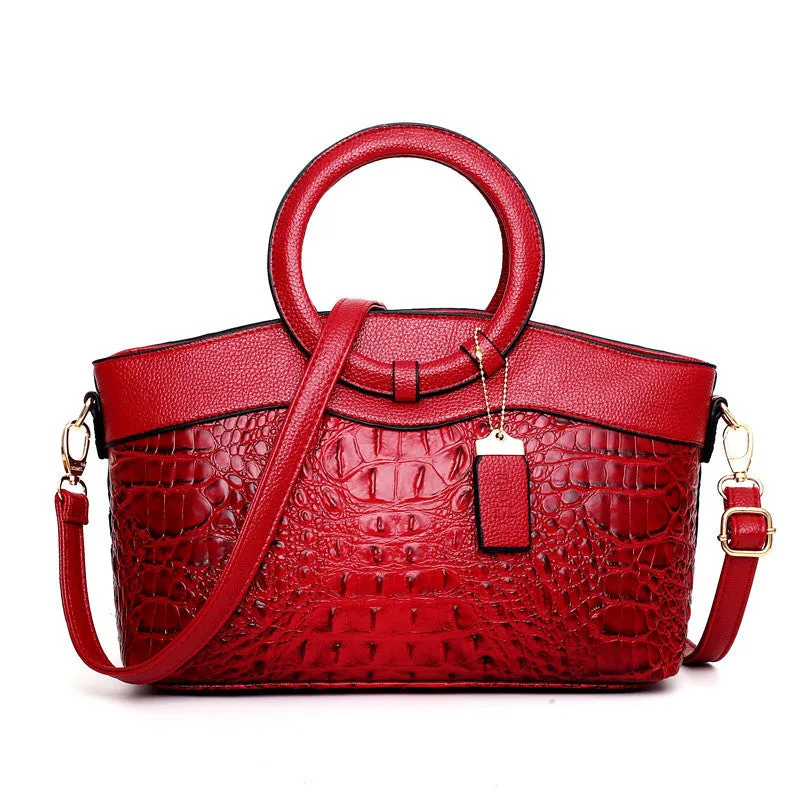 Francesca – Textured Crocodile-Patterned Vegan Leather Tote