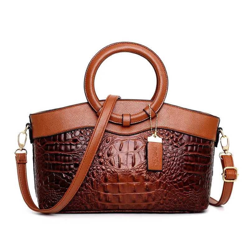 Francesca – Textured Crocodile-Patterned Vegan Leather Tote
