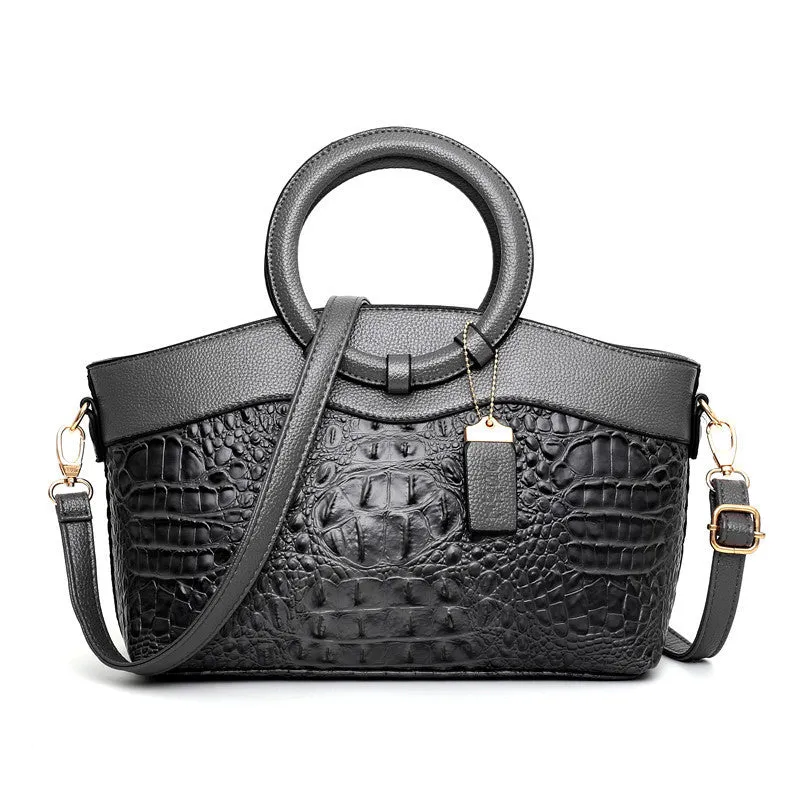 Francesca – Textured Crocodile-Patterned Vegan Leather Tote
