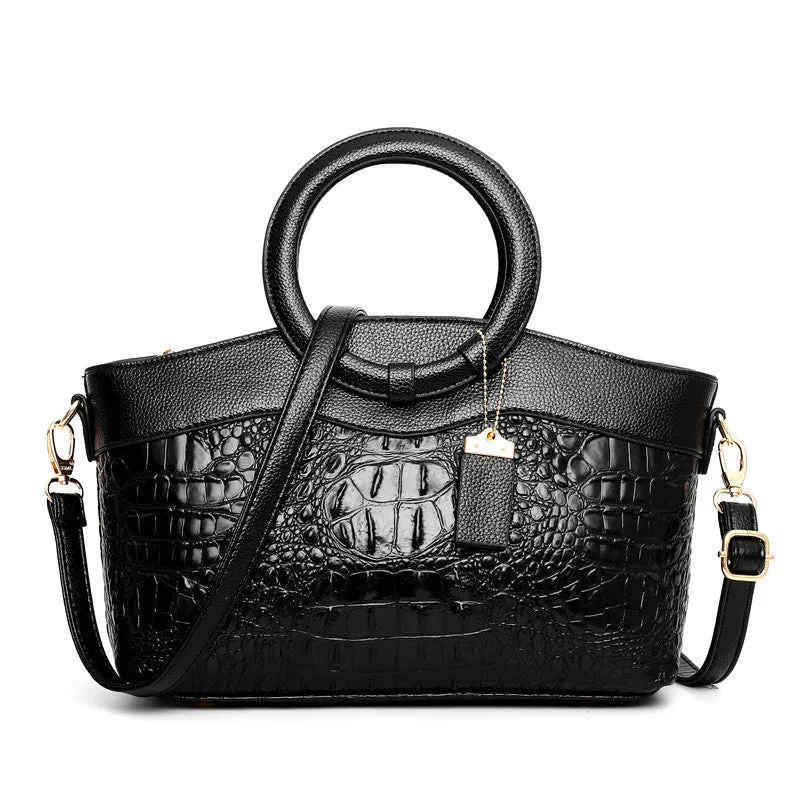 Francesca – Textured Crocodile-Patterned Vegan Leather Tote