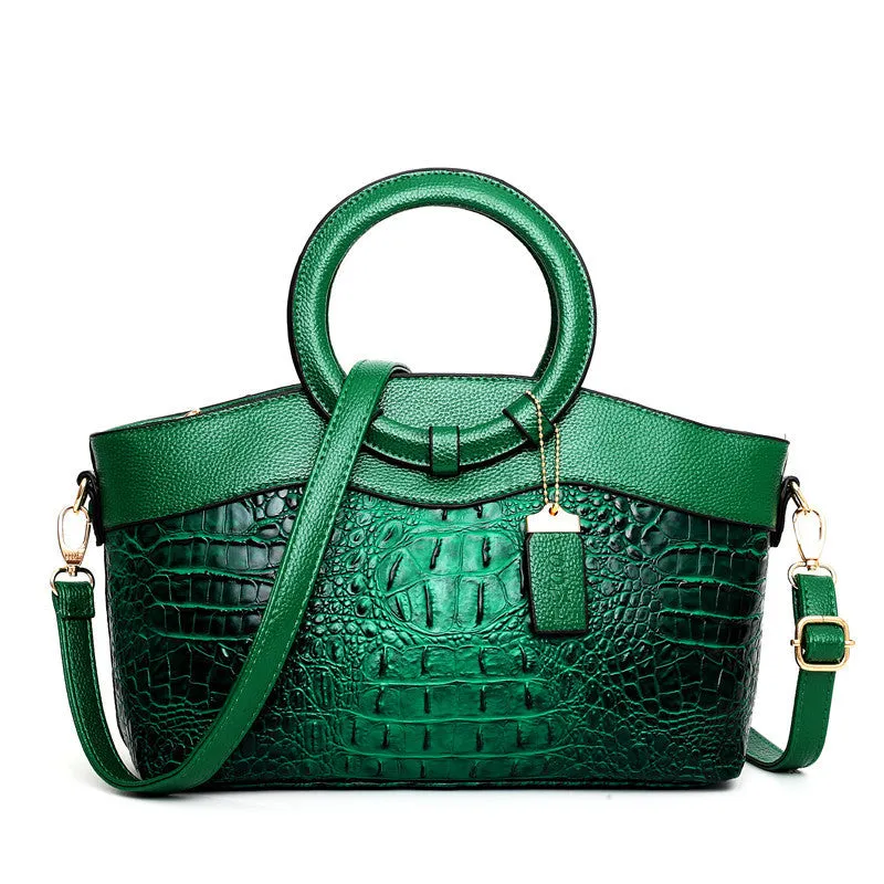 Francesca – Textured Crocodile-Patterned Vegan Leather Tote