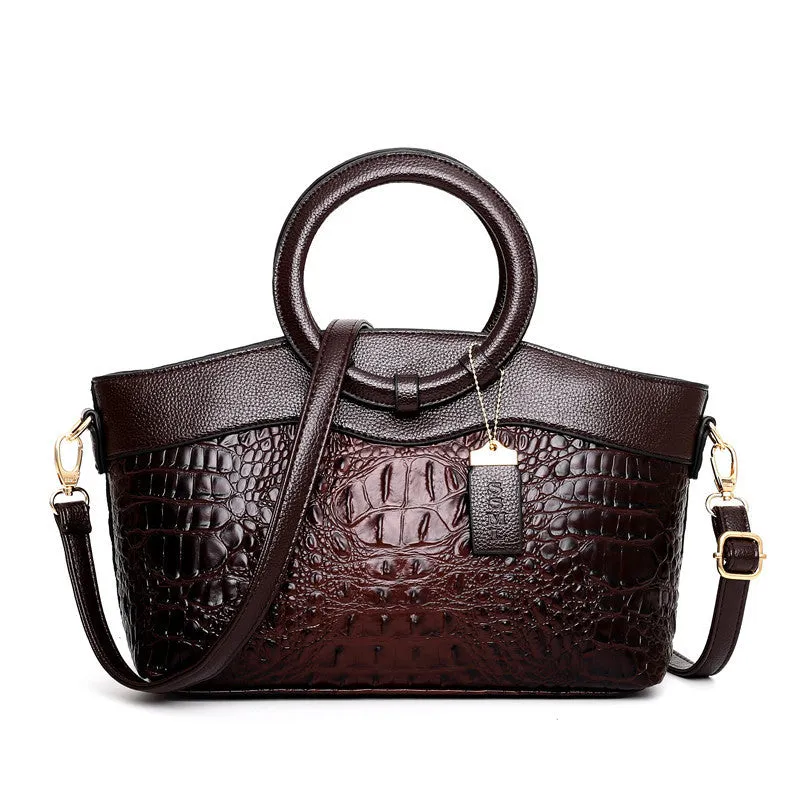 Francesca – Textured Crocodile-Patterned Vegan Leather Tote