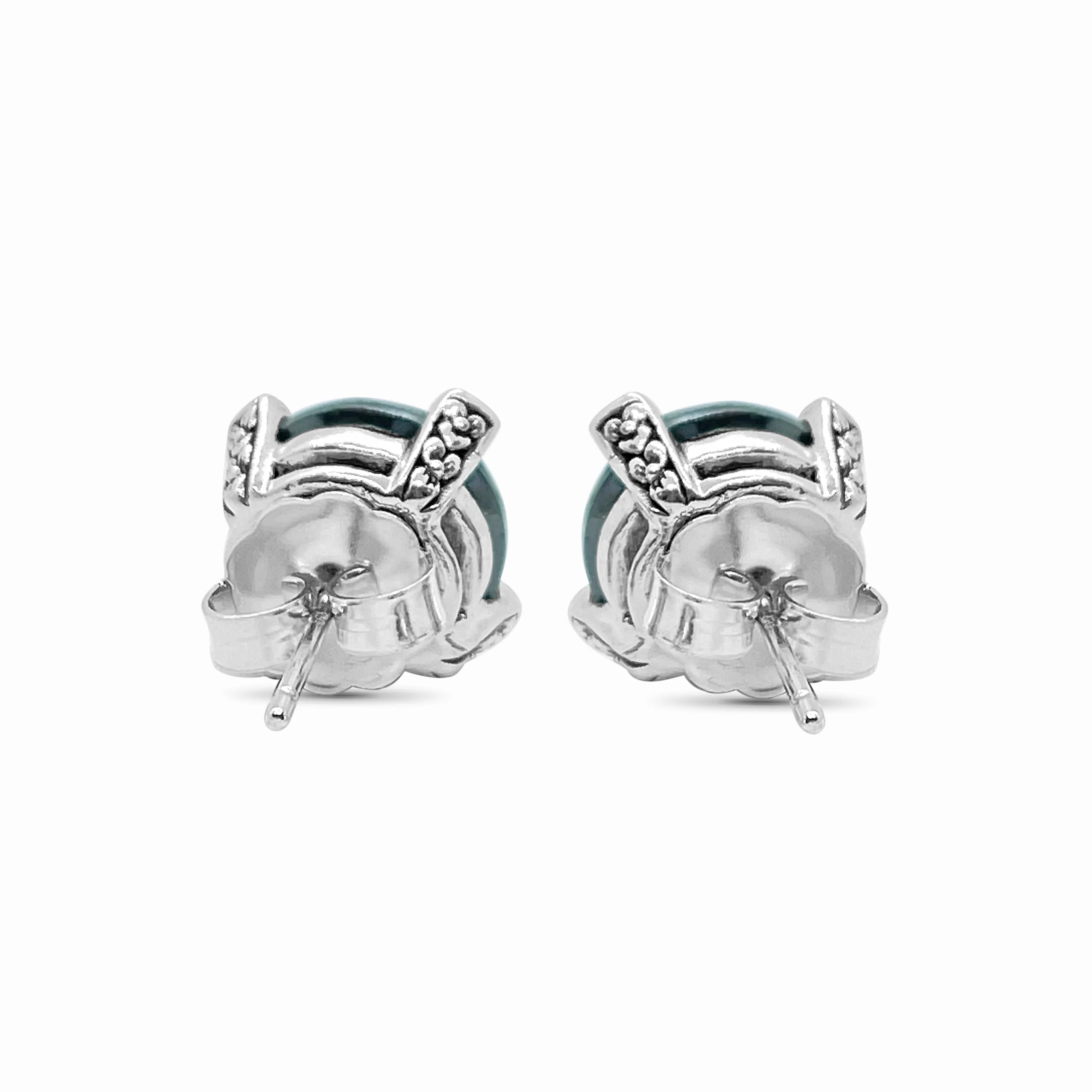 Garden of Stephen Hematite Triple on Engraved Wire Stud Earrings in Sterling Silver
