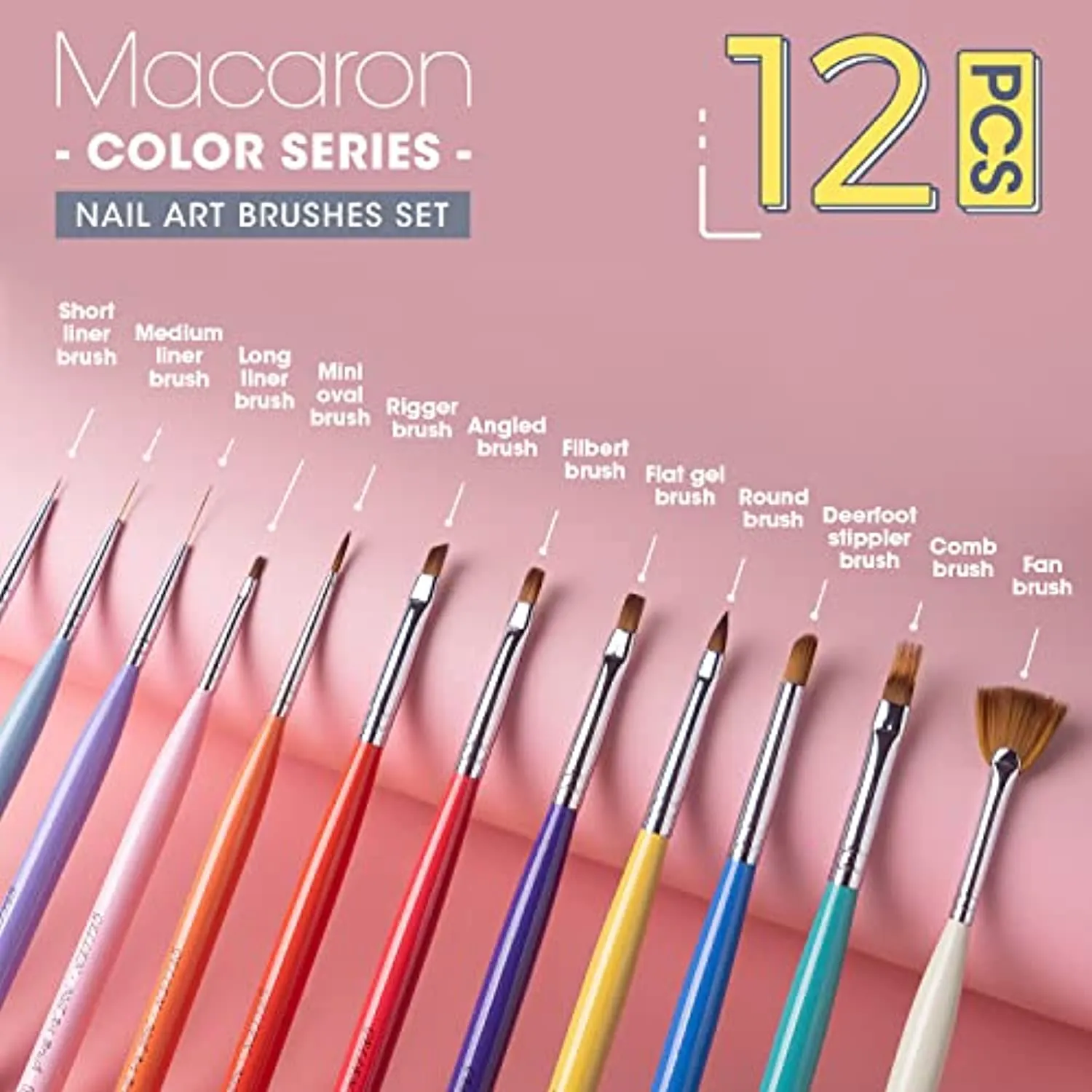 Gellen Nail Art Brushes set - 12Pcs Nail Art Design Pen Painting Tools with Nail Extension Gel Brush, Builder Gel Brush, Nail Art Liner Brush for Gel Polish Manicure Salon DIY at Home