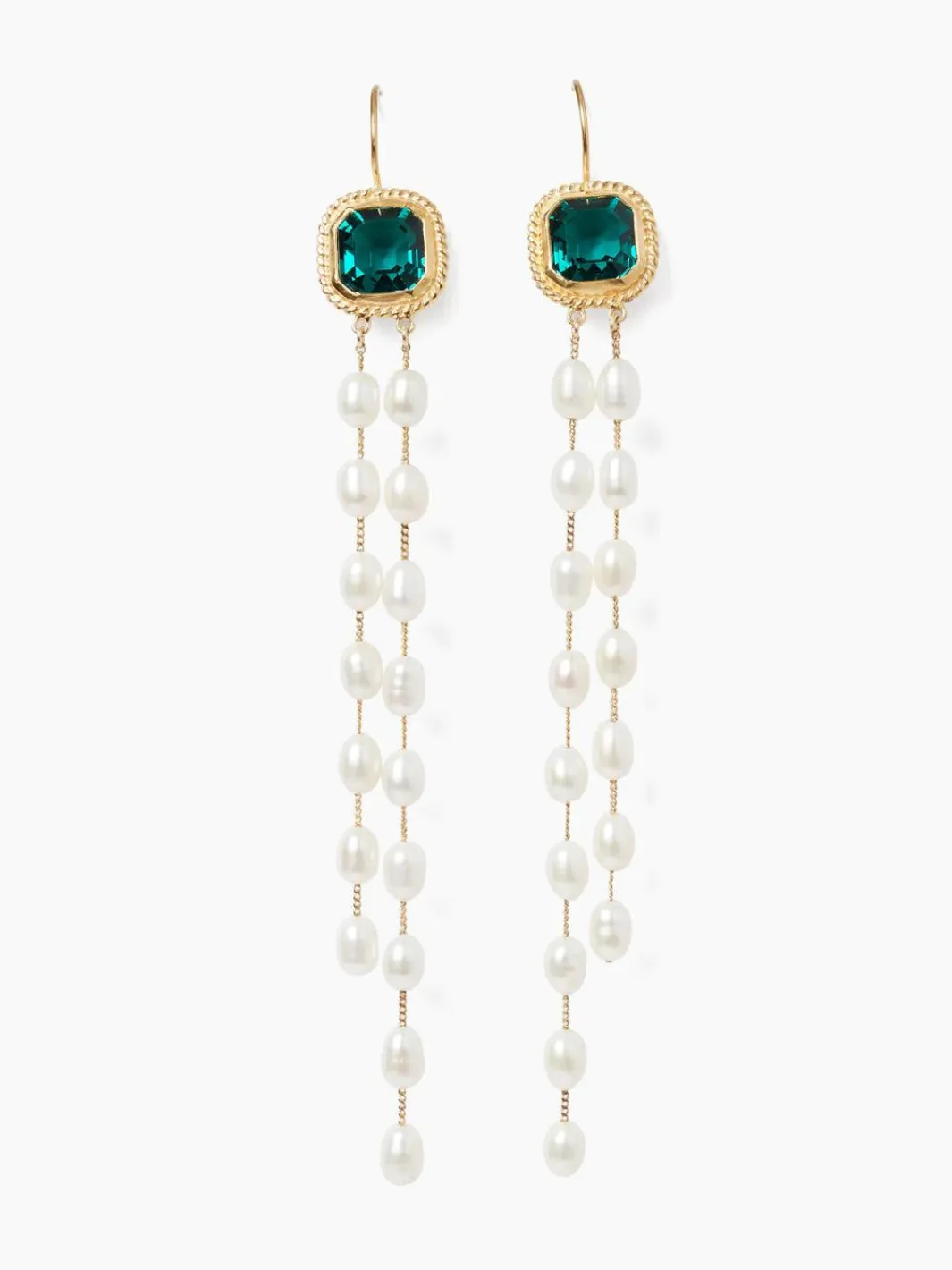 GENEVA TIERED PEARL EARRINGS EMERALD