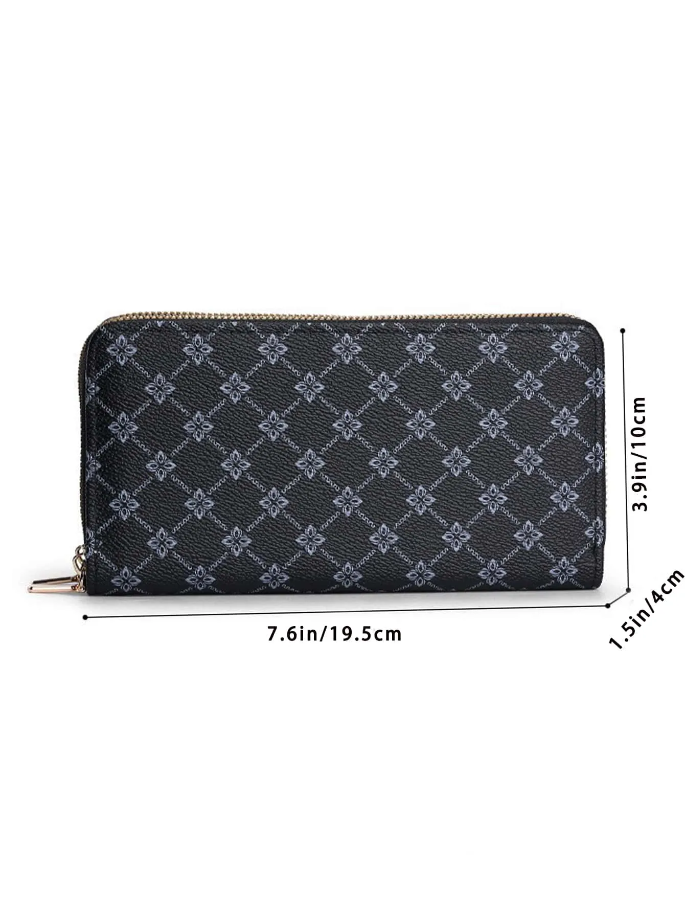 Geometric Pattern Long Wallet - Black