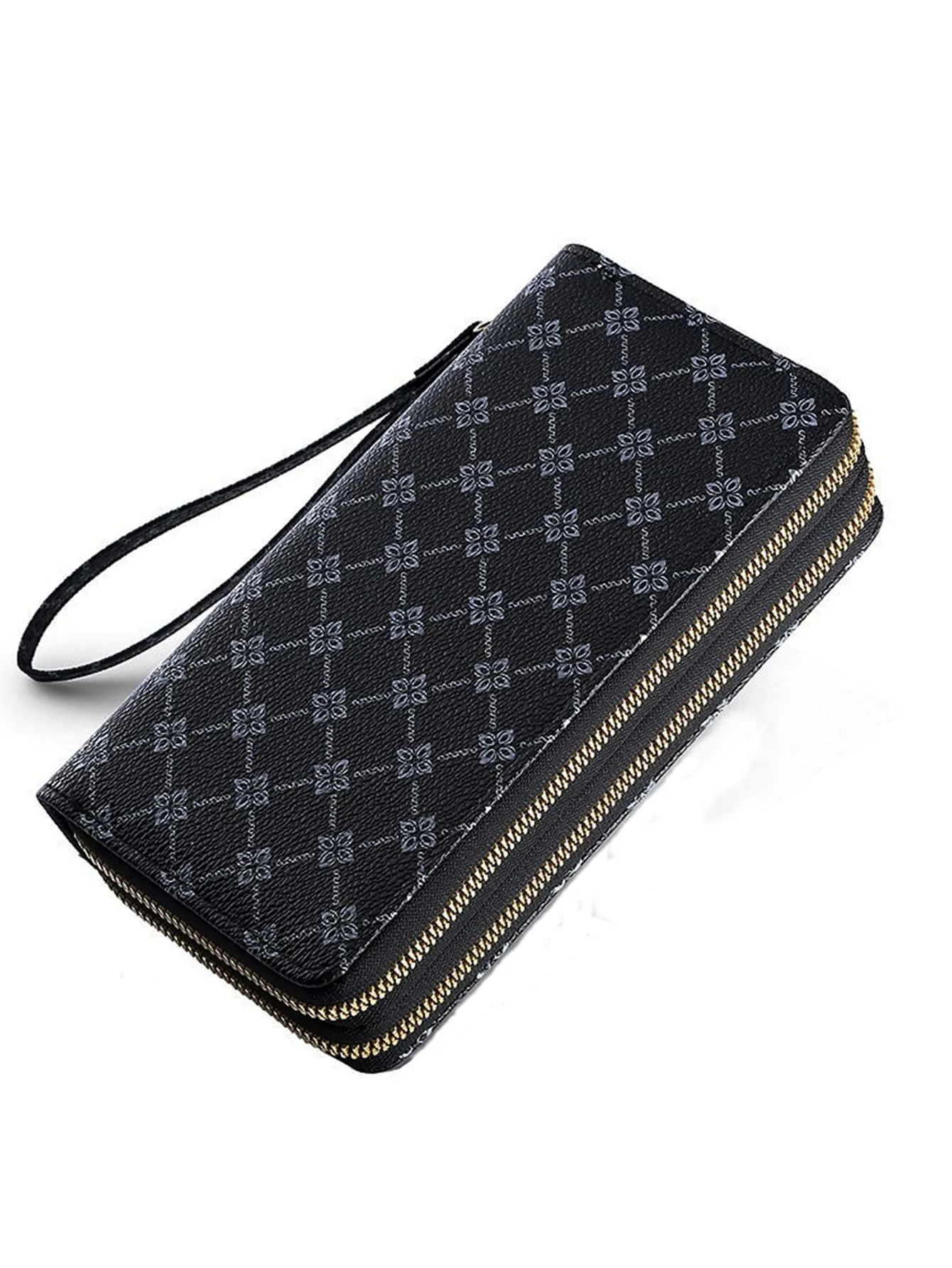 Geometric Pattern Long Wallet - Black