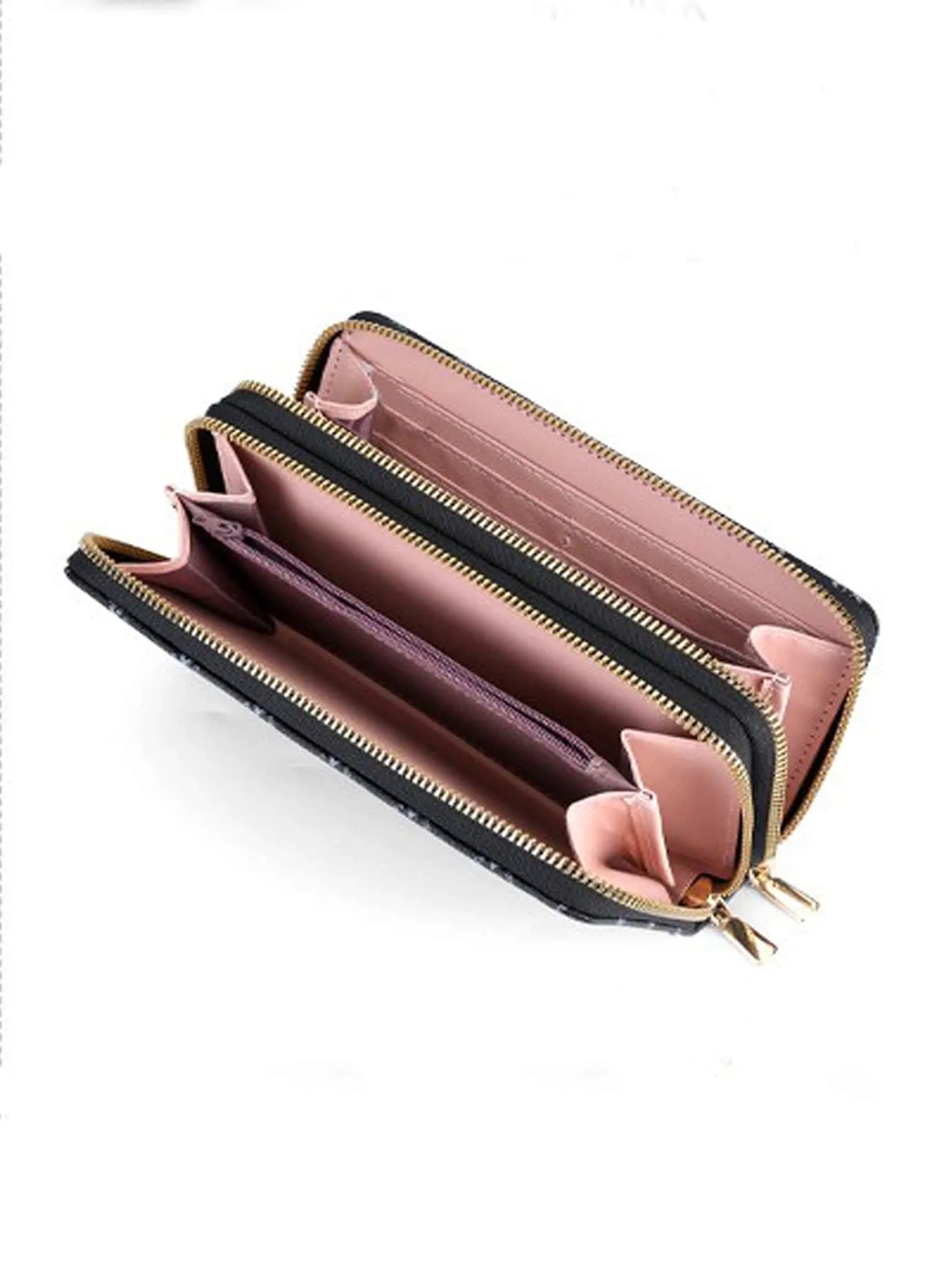 Geometric Pattern Long Wallet - Black