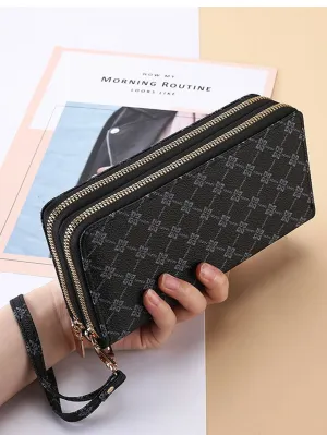 Geometric Pattern Long Wallet - Black