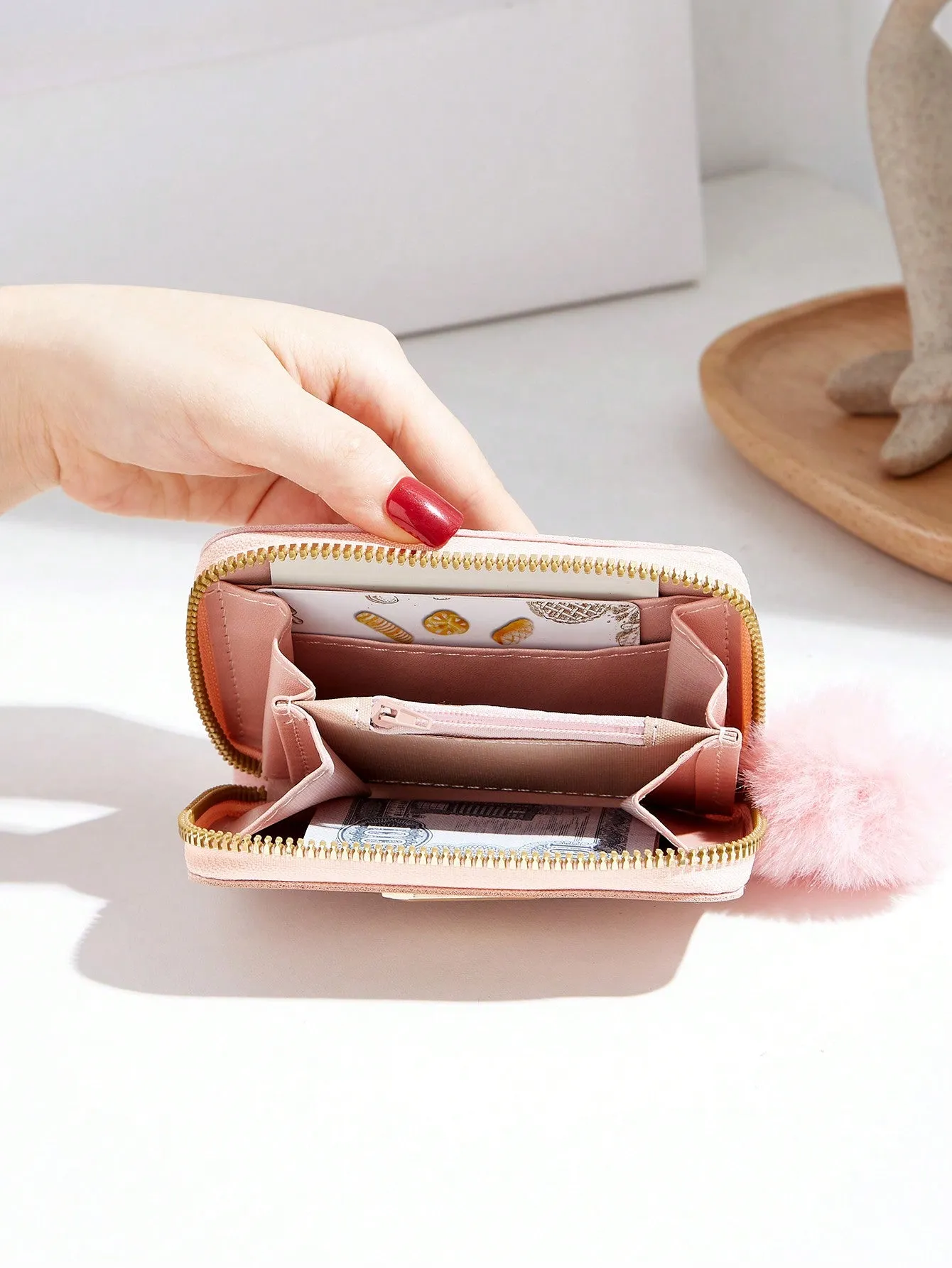 Geometric Pattern Short Wallet - Pink