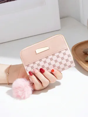 Geometric Pattern Short Wallet - Pink