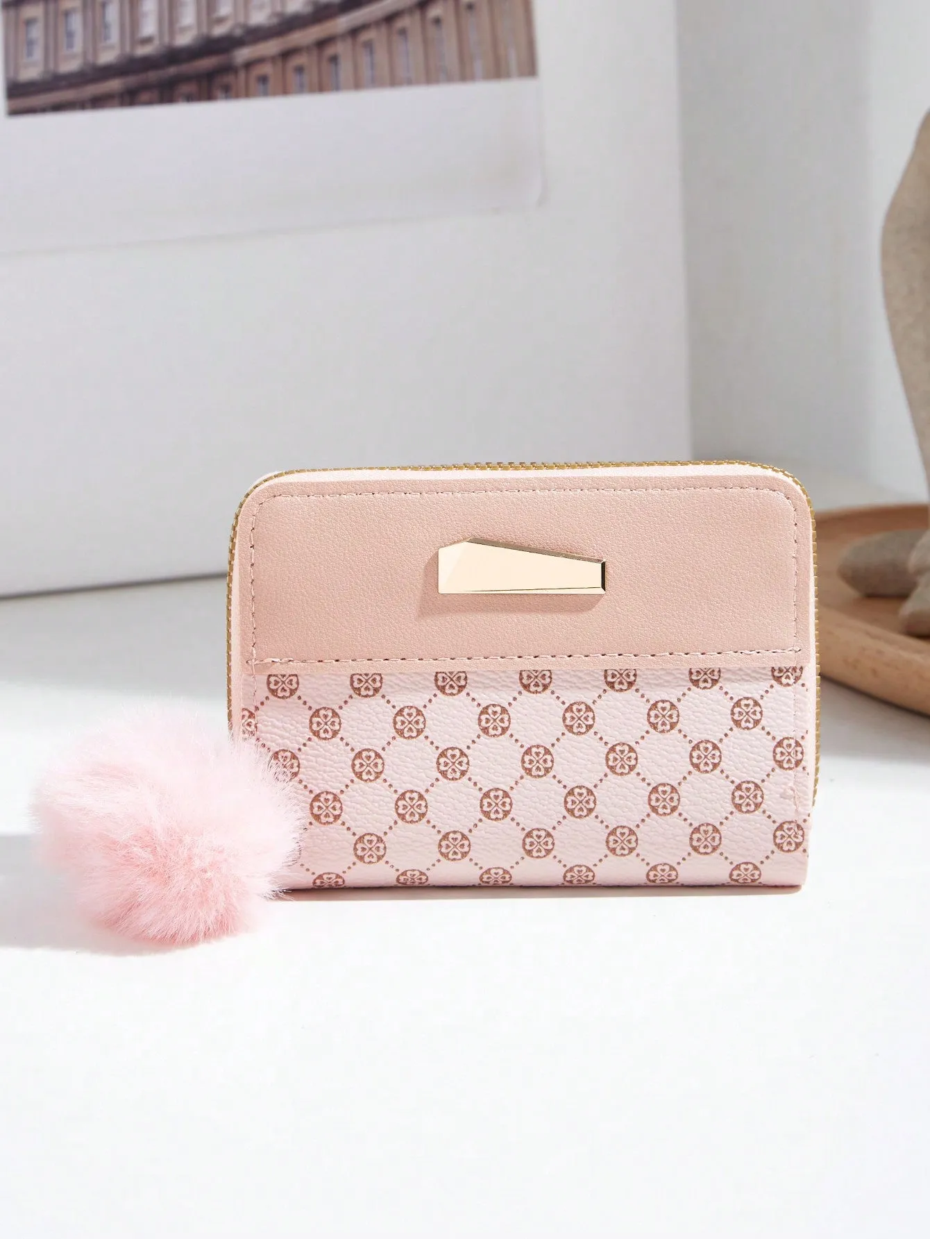 Geometric Pattern Short Wallet - Pink