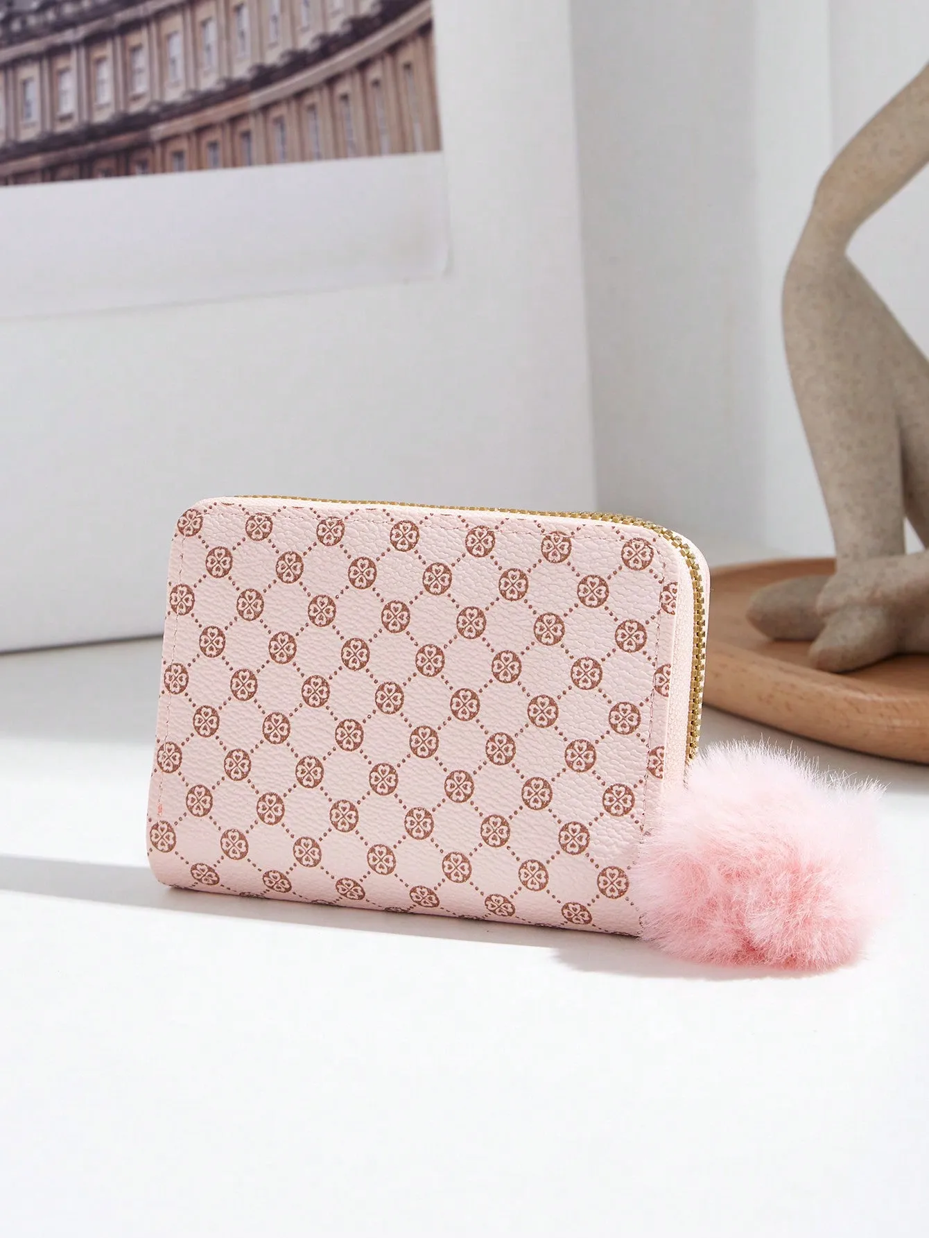 Geometric Pattern Short Wallet - Pink