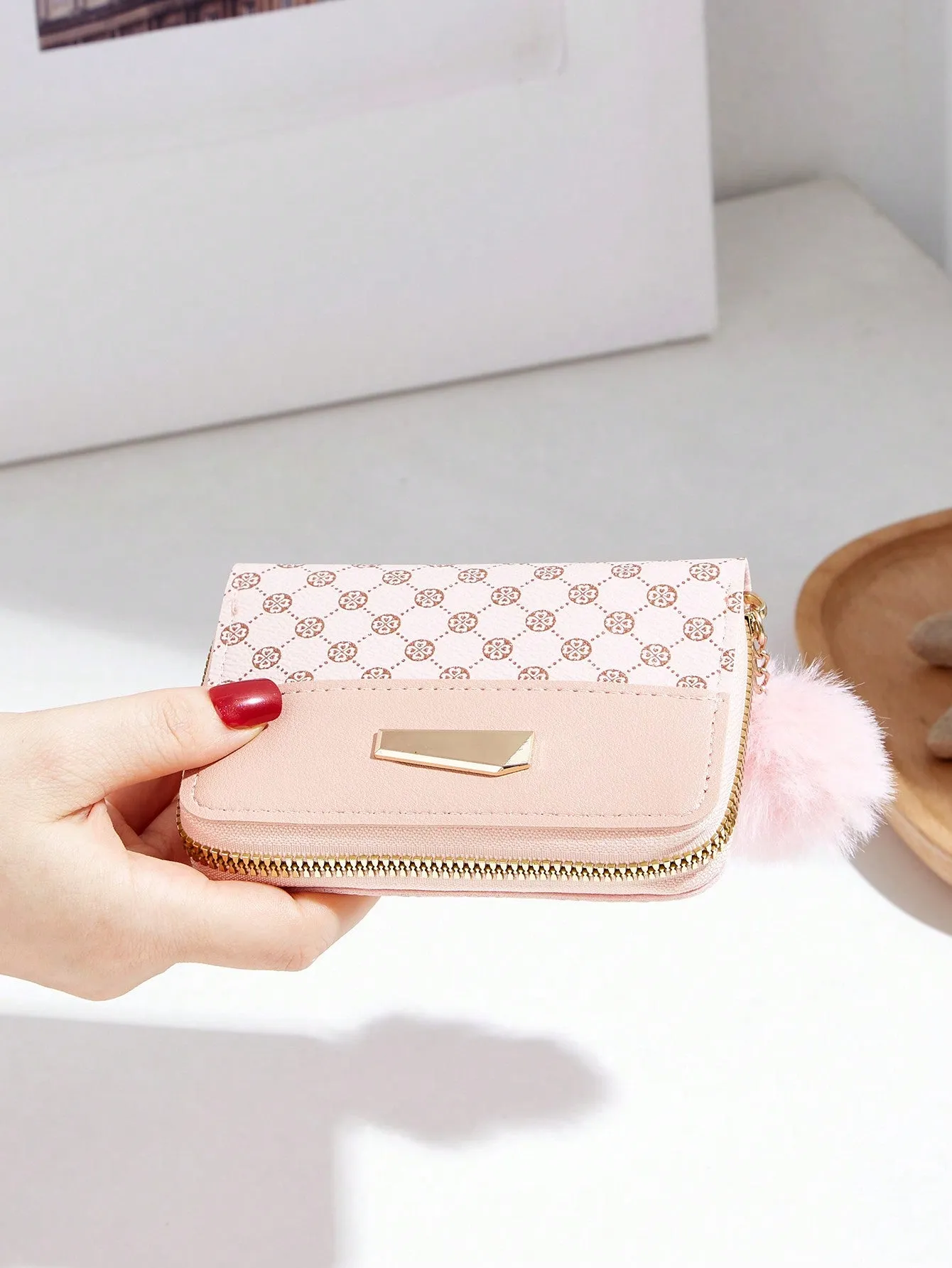 Geometric Pattern Short Wallet - Pink