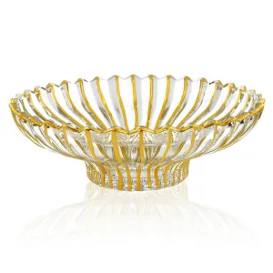 Gifts Plaza (D) Elegant Fluted Glass Bowl Decorative Centerpiece with Gold Accent 3.9" x 12.5"