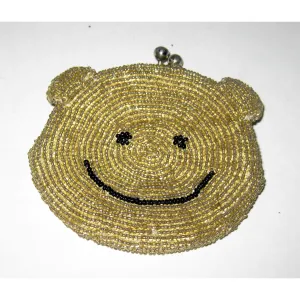 Gold Beaded Bear Face Coin Purse