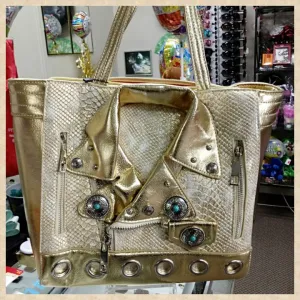 Gold Biker Jacket Purse $23.50 OptimismIC Wigs and Gifts Shop West St Paul MN