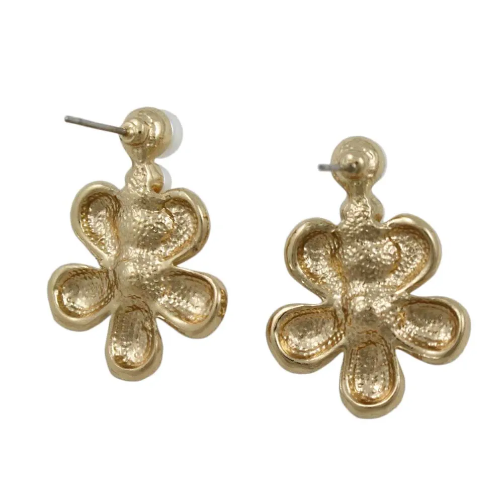 Gold Flower with 4 White Pearl Balls Pierced Earring - PE502