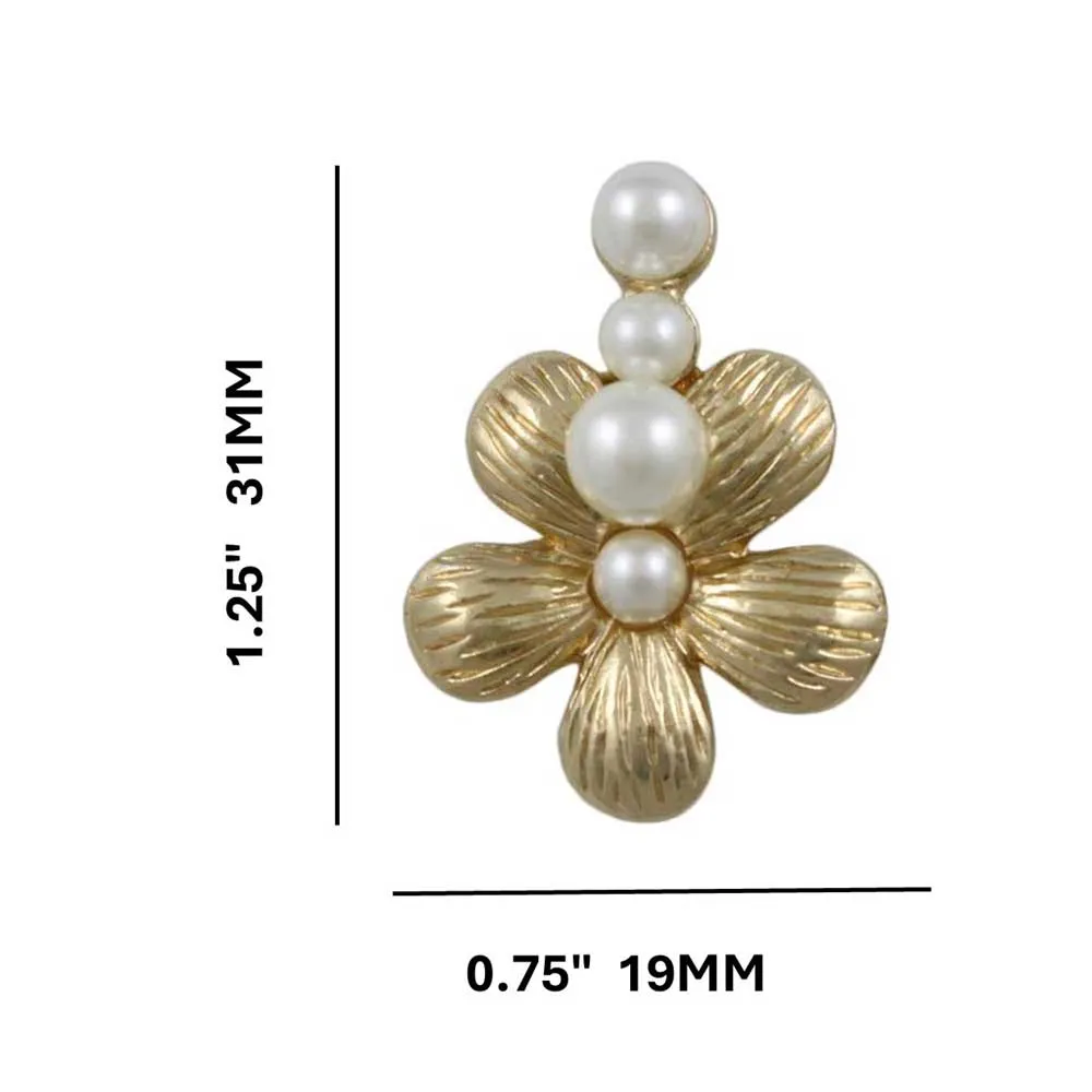 Gold Flower with 4 White Pearl Balls Pierced Earring - PE502