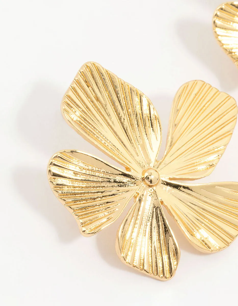 Gold Plated Textured Flower Studs
