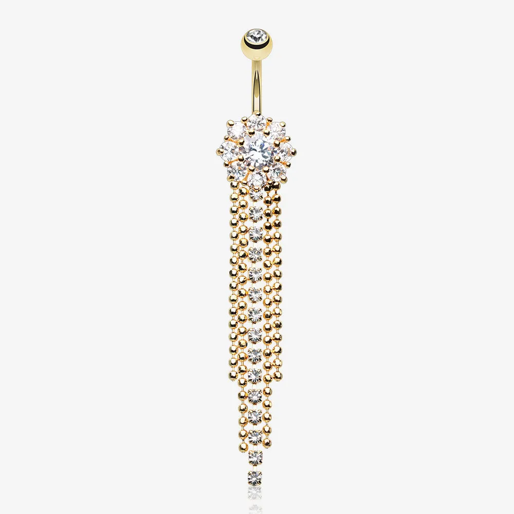 Golden Exquisite Bedazzled Cascading Belly Button Ring