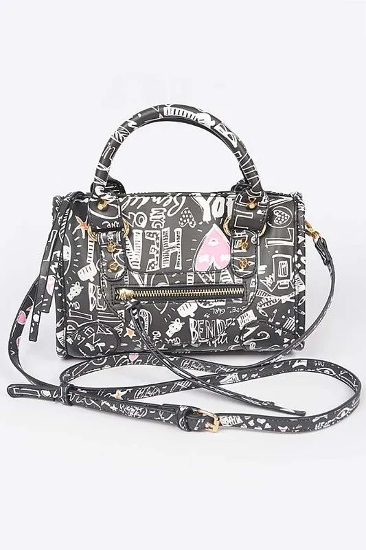 Graffiti Handle Purse In Black
