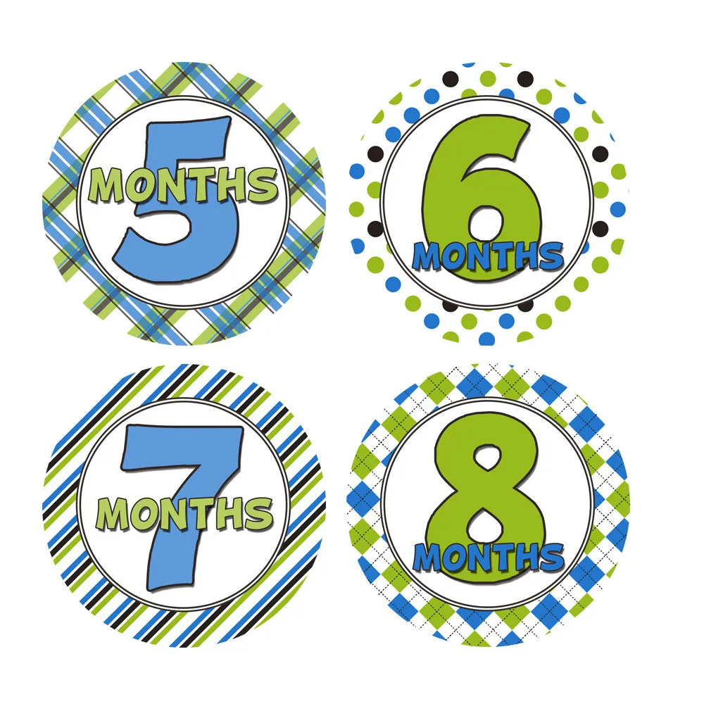Green and Blue Patterned Baby Month Stickers