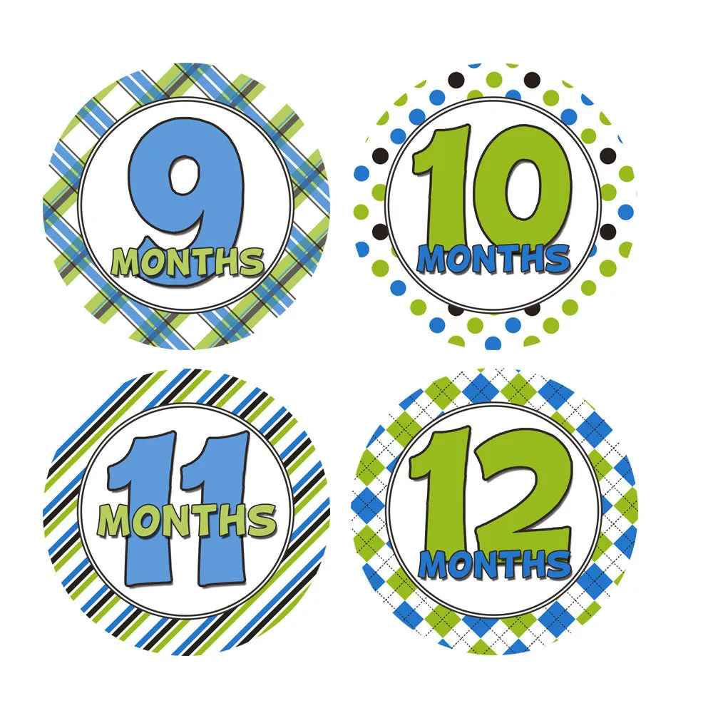Green and Blue Patterned Baby Month Stickers