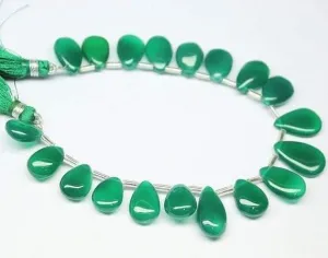 Green Onyx Smooth Polished Pear Drops Briolette Beads Strand 8" 14mm19mm