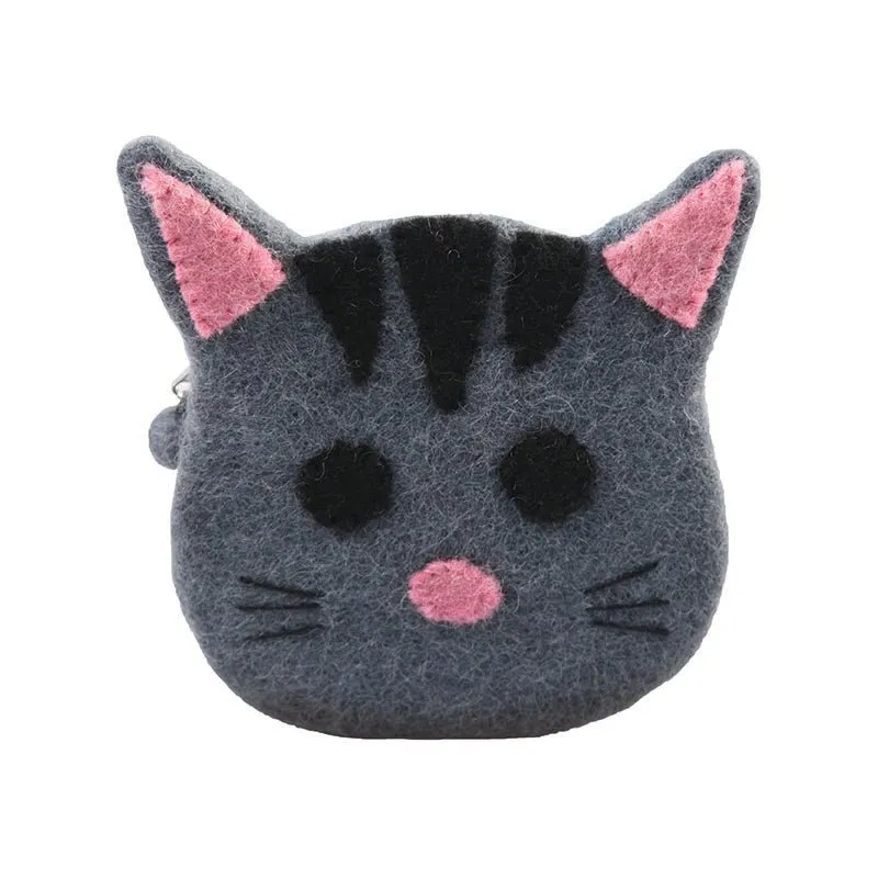 Grey Kitty Face Design Coin Purse