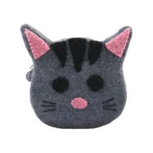 Grey Kitty Face Design Coin Purse