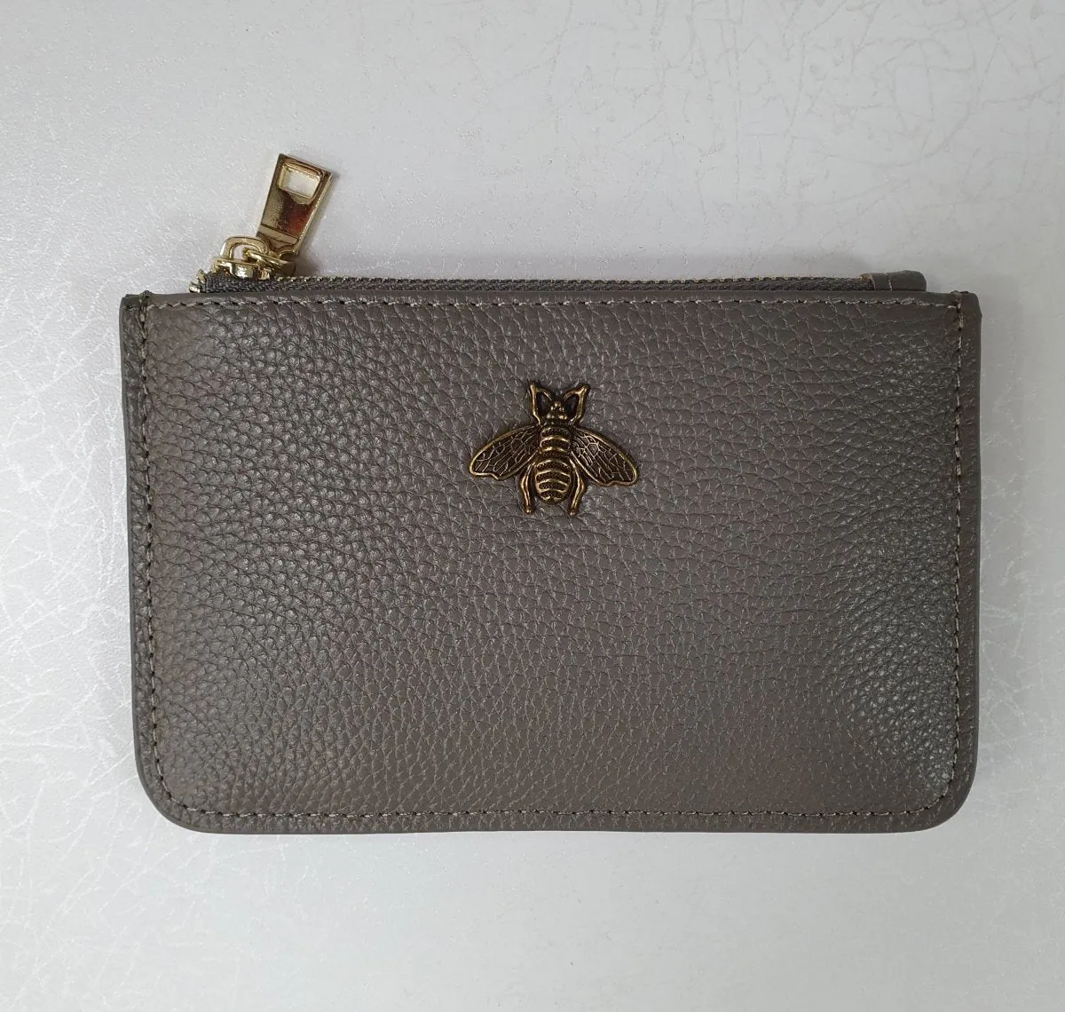Grey Leather Bee Coin Purse