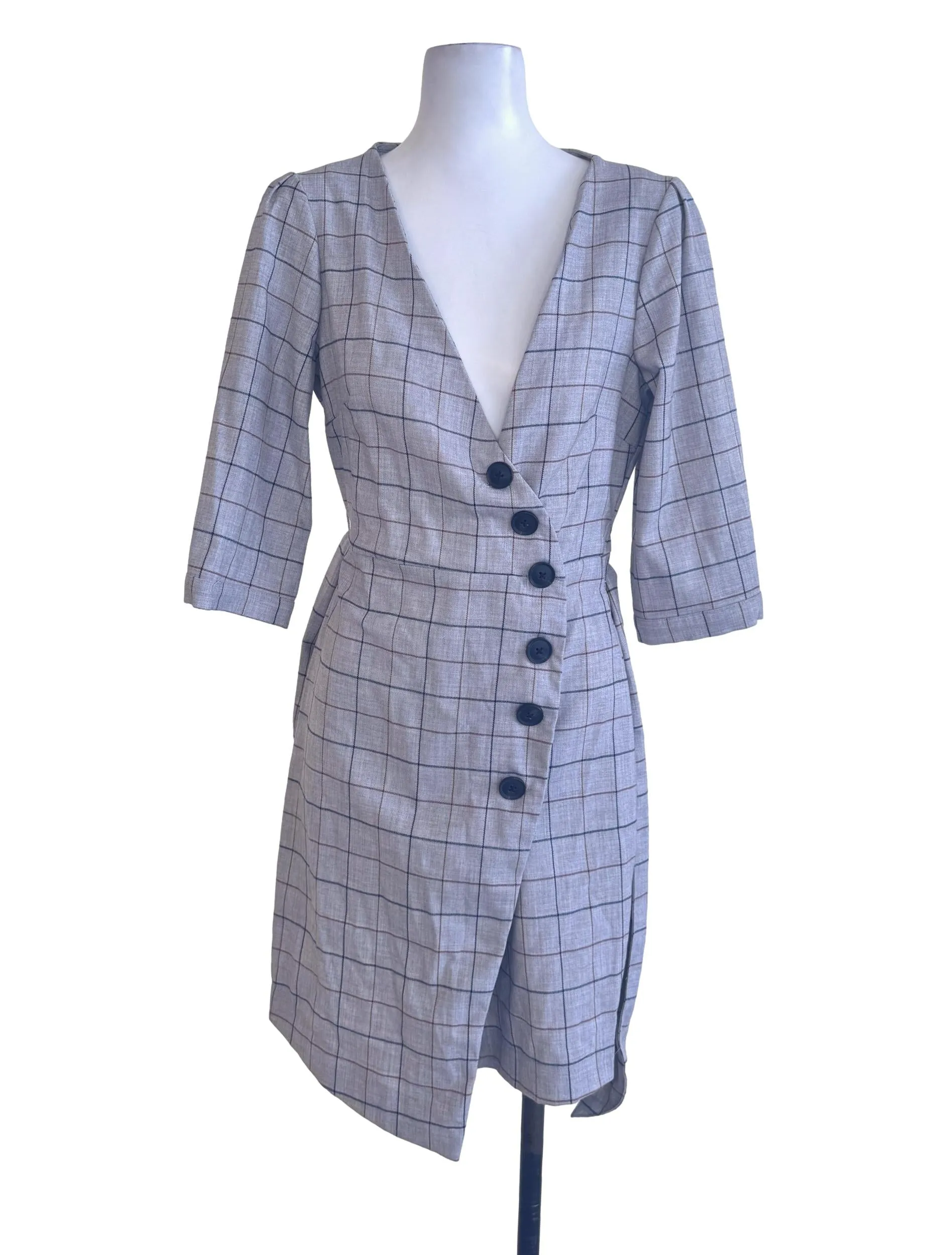 Grey Windowpane Patterned Dress