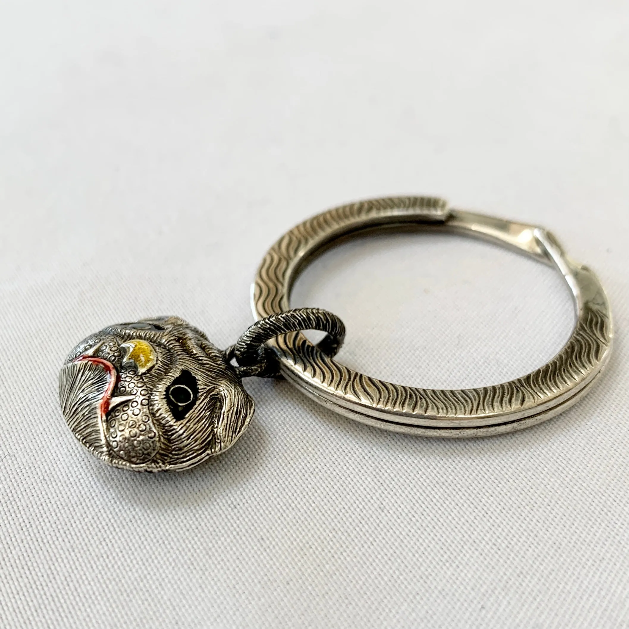 Gucci Bulldog Head Keyring in Sterling Silver