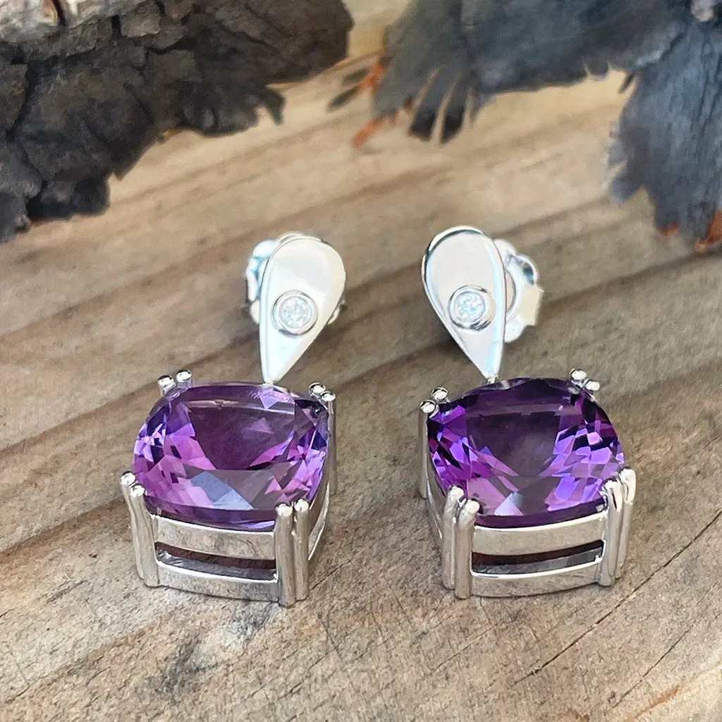 Handcrafted Opulent Amethyst and Diamond Drop Earrings