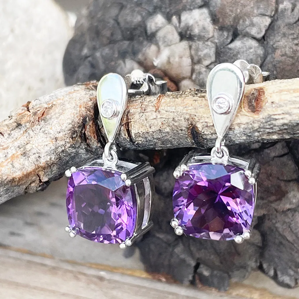 Handcrafted Opulent Amethyst and Diamond Drop Earrings