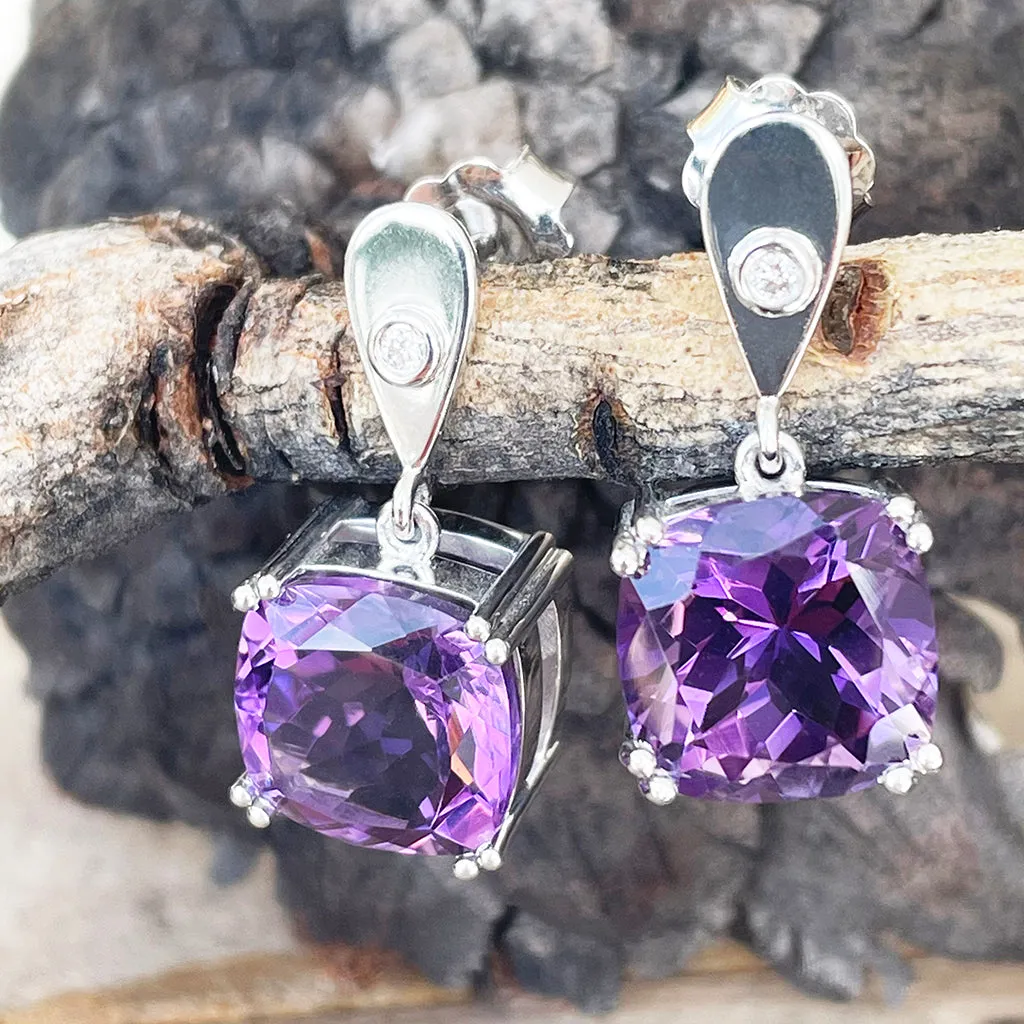 Handcrafted Opulent Amethyst and Diamond Drop Earrings