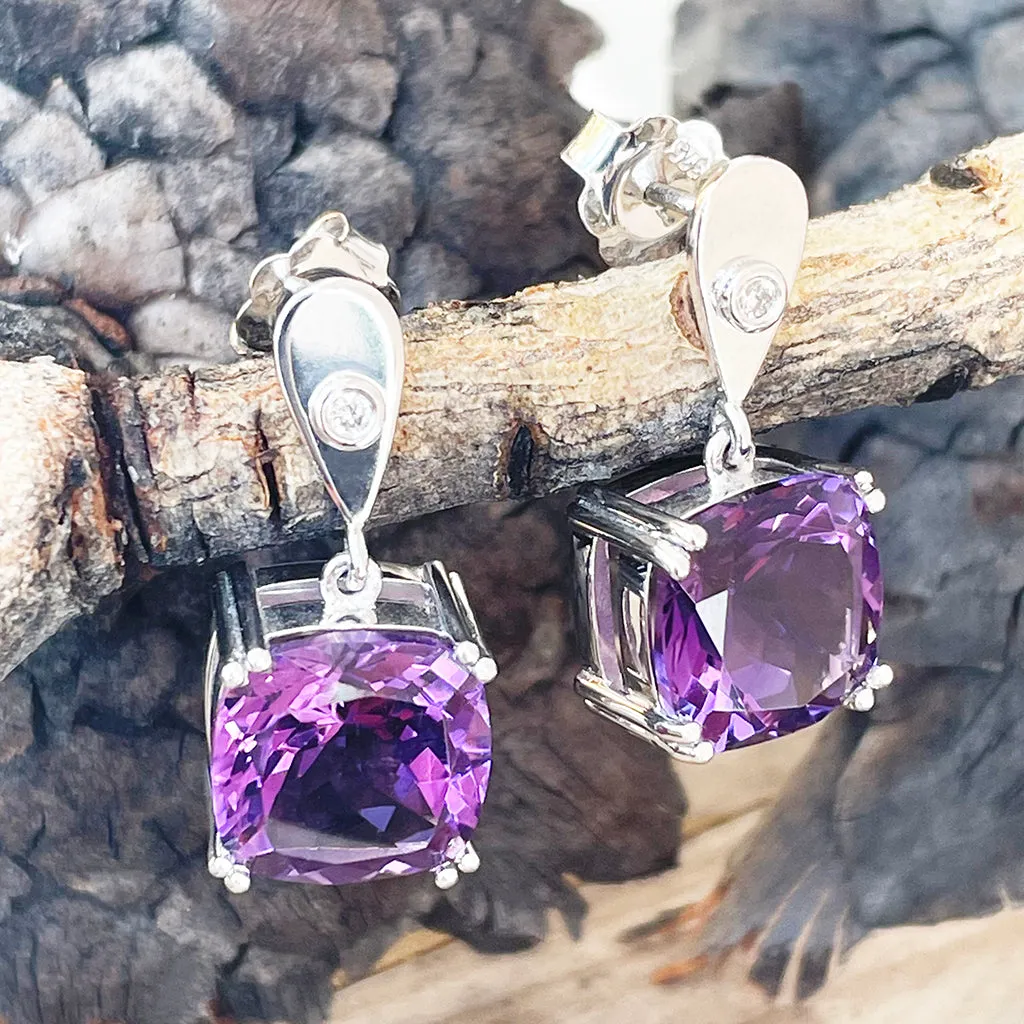 Handcrafted Opulent Amethyst and Diamond Drop Earrings