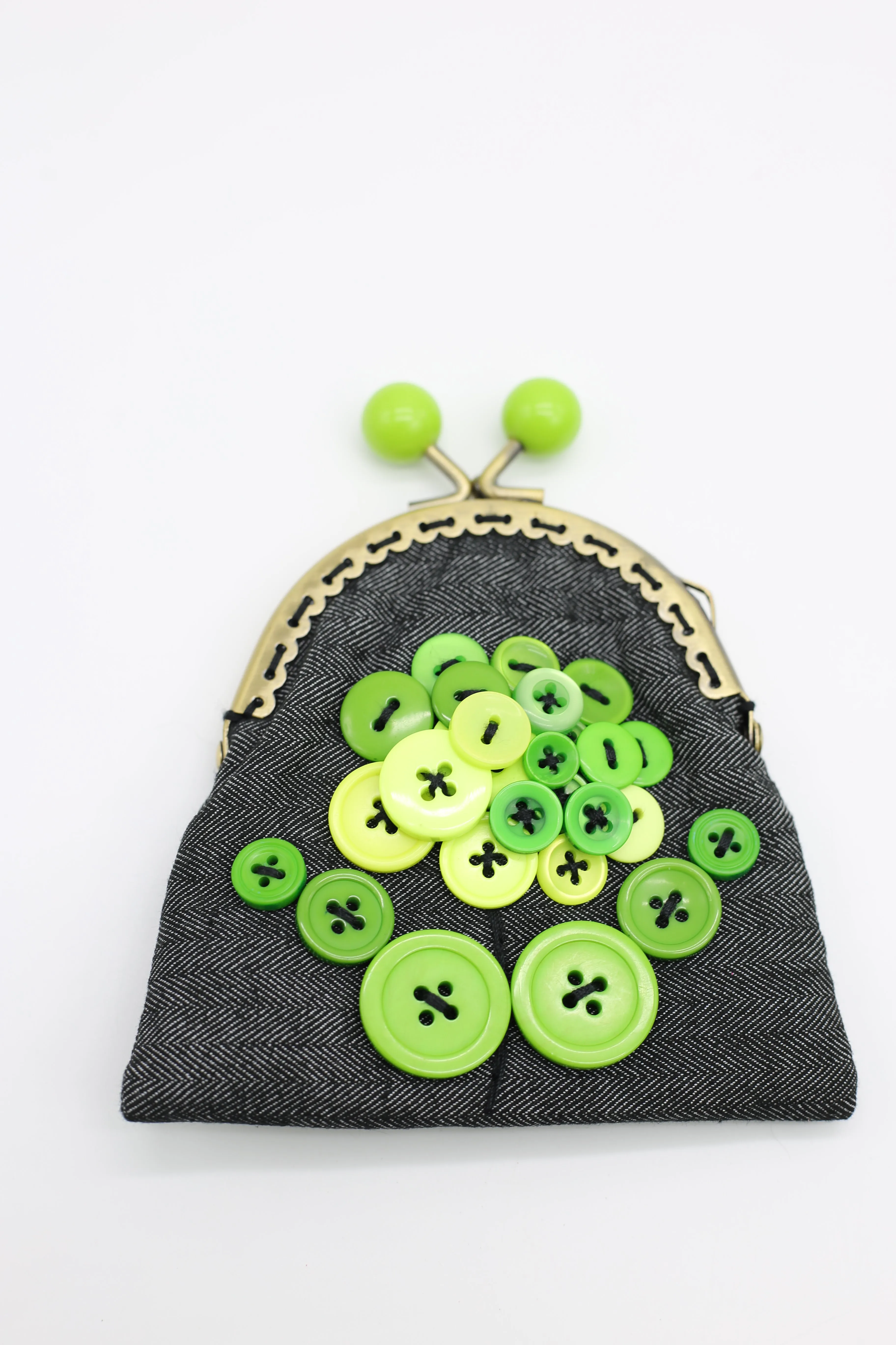 HANDMADE SMALL PURSES - RECYCLED CHARCOAL DENIM AND BUTTONS